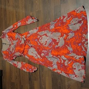 W118 by Walter Baker Red Abstract Raquel Dress Long Sleeve Dress Sz L